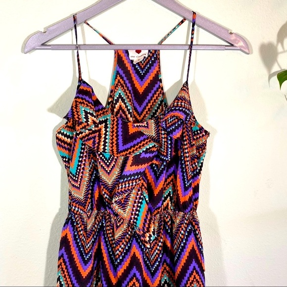 Boho style colorful Chevron Print Pixelated Racer Back Strappy  dress size S🔥 - Picture 2 of 6